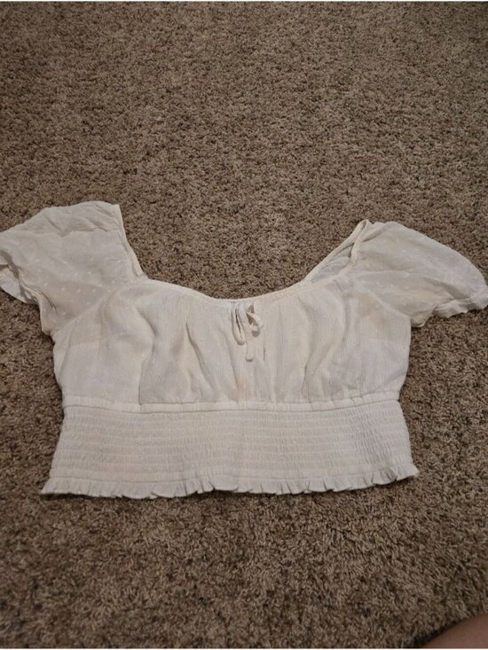 Tops - White Smocked Crop Top with Tie Front